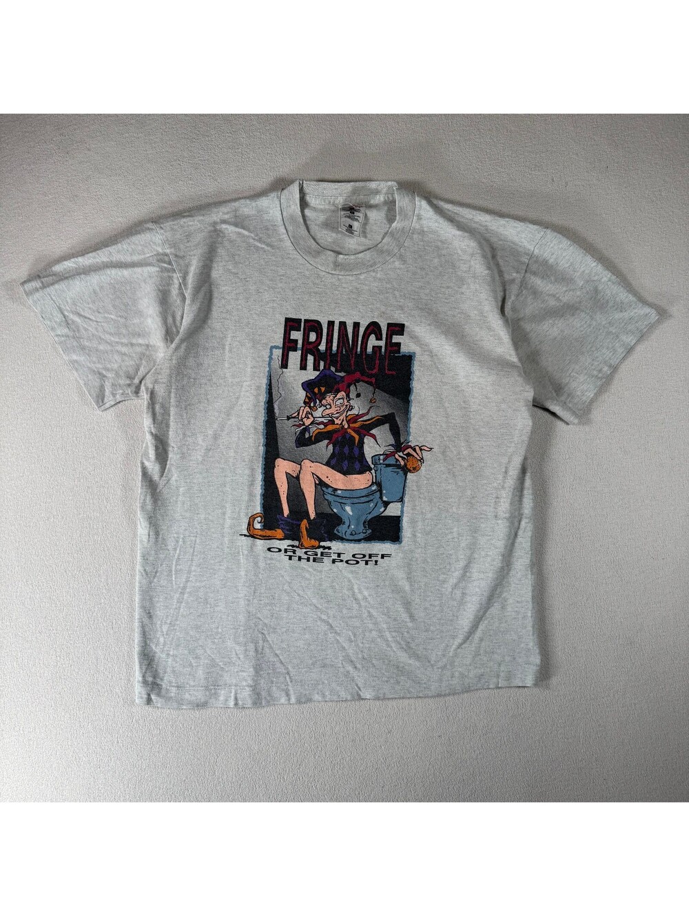 Vintage Fringe Graphic T-Shirt Heavy Cotton Light Gray Large